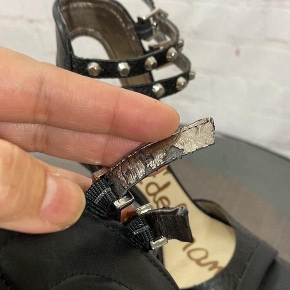 SAM EDELMAN AYDA BLACK LEATHER SNAKE SKIN EMBOSSED ANKLE STRAP SANDALS 7 - Picture 15 of 15